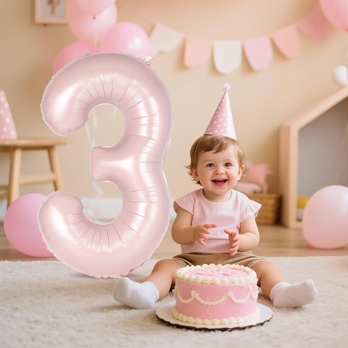 Light Pink Number 3 Balloon, 40 Inch Giant Mylar Number Balloons, Large Foil - Image 5