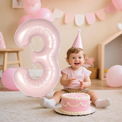 Light Pink Number 3 Balloon, 40 Inch Giant Mylar Number Balloons, Large Foil - Image 5
