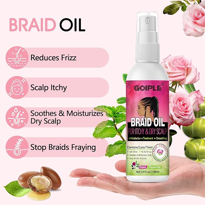 Braid Spray Rose Mint for Dreads, Dreadlocks, Locks - No-Water Braid Shampoo for Locs, Twists, Weaves - Rinse-Free Dreadlock Shampoo for Build-Up - Braid Oil for Soothes Moisturizes Dry & Itchy Scalp