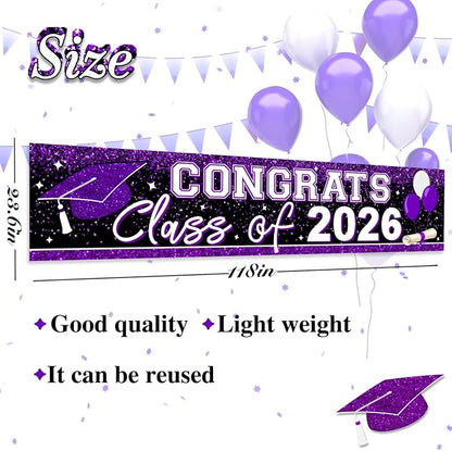Graduation Decorations 2026 Yard Sign Large Class of 2026 Banner Purple | - Image 3