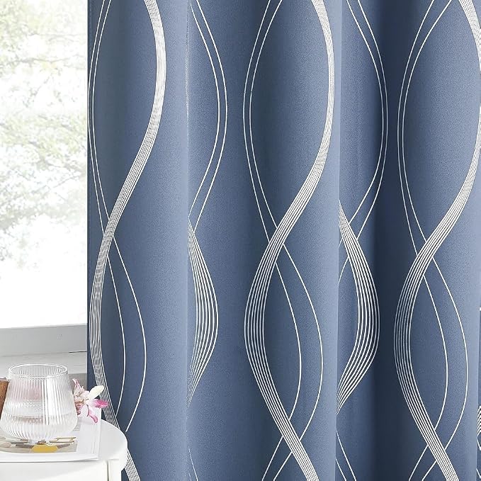NICETOWN Stone Blue Decorative Curtains Blackout 84 inch Length - Image 2