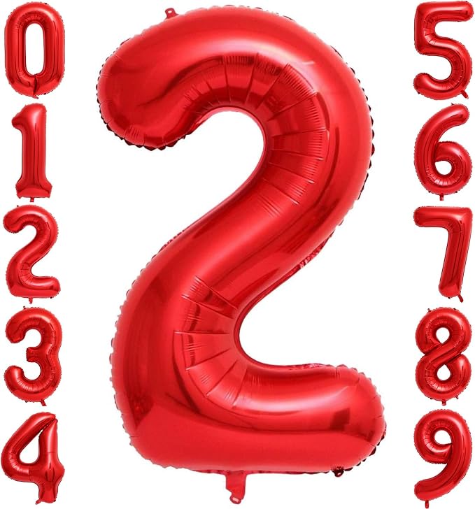 Red 2 Number Balloons, 40 Inch 2 Balloons Foil Mylar Helium Big Red 2 Balloon by BBPOOL