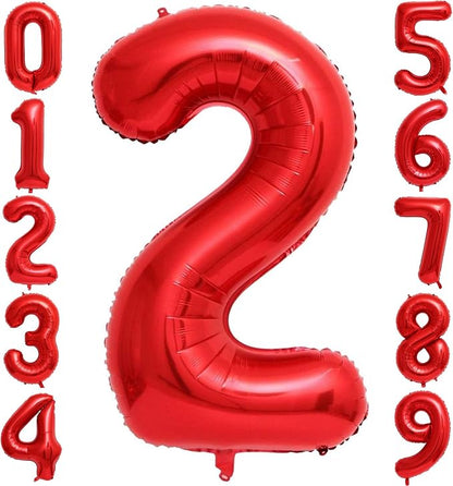 Red 2 Number Balloons, 40 Inch 2 Balloons Foil Mylar Helium Big Red 2 Balloon by BBPOOL
