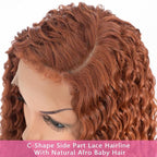 Style Icon 36”Super Long Curly Wig C-Shaped Side Part Lace Wig Afro Baby Hair Synthetic Orange Red Color Wigs(36 inches, 130T)