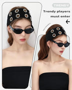 Grommet Headband for Women, Wide Black 20cm Hollow Out Elastic Hair Band, Eyelets Punk Grunge Stylish Hairband