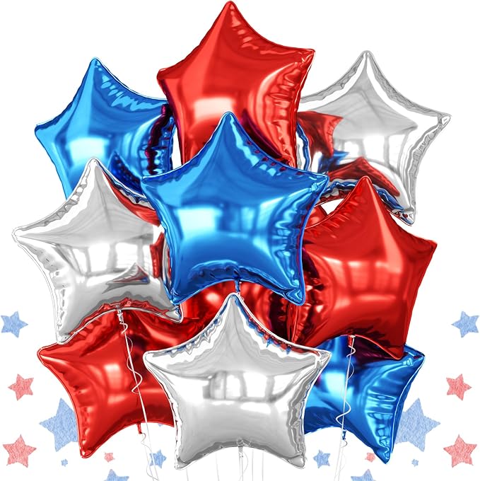 Red Blue Silver Star Foil Balloons, 18 Inch Red and Black Stars Balloons by BIAPIAN