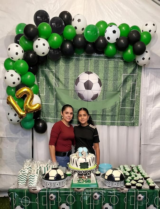 Soccer Balloons, Birthday Party Decor | Green and Black Soccer Printed Latex - Image 7