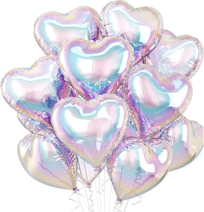 Iridescent Heart Balloons, 18 Inch Gradient Clear Foil Balloons by BIAPIAN