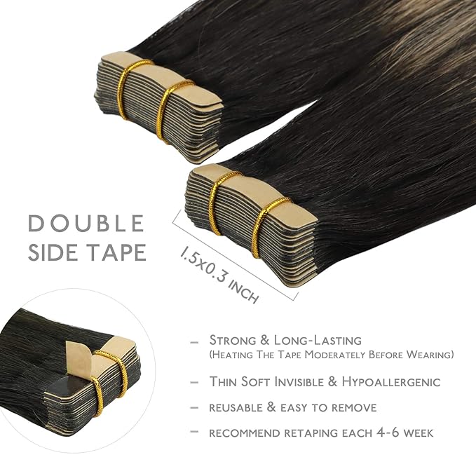 WENNALIFE Tape in Hair Extensions Human Hair, 20pcs 50g 22 inch Natural Black to Light Blonde Remy Hair Extensions Straight Human Hair Tape in Extensions Skin Weft Tape Extensions Human Hair