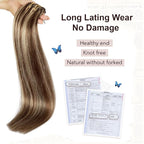 XDhair Human Hair Clip in Extensions 100g 16Inch Medium Brown Mix Caramel Blonde Remy Clip in Hair Extensions Double Weft Straight for Women (#4/27,16Inch)