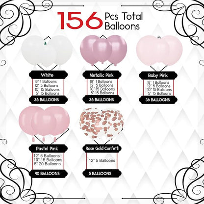 Archloon 156pcs Pink White Balloons Arch Garland Kit, Different Sizes 18 12 10 - Image 2