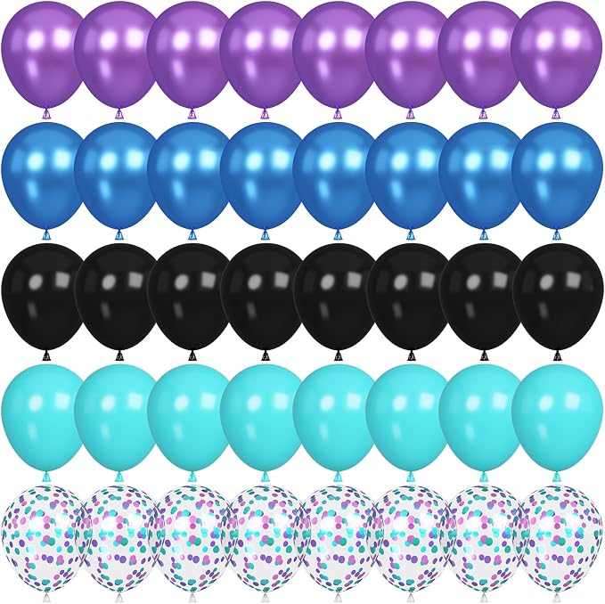 60 Pcs Black Purple Blue Balloons, Metallic Blue Purple Black Teal Confetti by Jobkoo