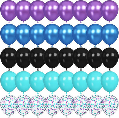 60 Pcs Black Purple Blue Balloons, Metallic Blue Purple Black Teal Confetti by Jobkoo