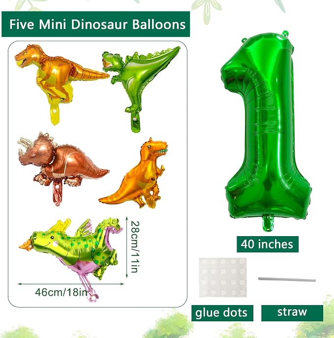 LilyZheng Large Dinosaur Balloon Number 1, 40 Inch Dark Green Foil Balloon and - Image 2