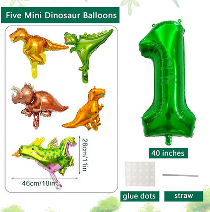 LilyZheng Large Dinosaur Balloon Number 1, 40 Inch Dark Green Foil Balloon and - Image 2