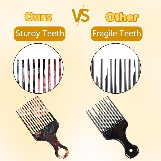 2 Pcs Afro Pick Comb for Natural Curly Hair,Portable Styling Hair Pick for Travel,Anti-Static,Cute Afro Comb for Women Men and Girls(Black-T8)
