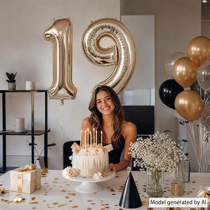 White Gold Number 19 Balloon 40 Inch, Champagne Foil Final Teen Decoration | - Image 2