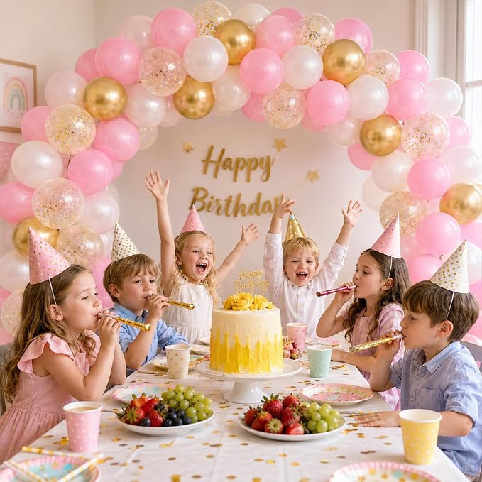 Pink White Gold Balloons, 12 Inch Double Stuffed Pearl Pale Baby Light Pink - Image 6