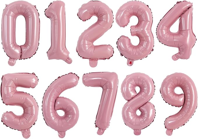 TONIFUL Number Balloon 16 Inch 10 Pcs Pink 0-9 Birthday Number Balloons | Small by TONIFUL