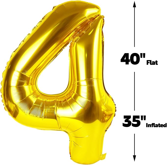 40 Inch Gold Large Number 4 Balloons, Giant Foil Number Four 14 24 34 40 44 - Image 2