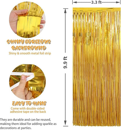 Crosize 8 Pack Gold Party Streamers Backdrop, 3.3 x 9.9 ft | Tinsel Foil Fringe - Image 2