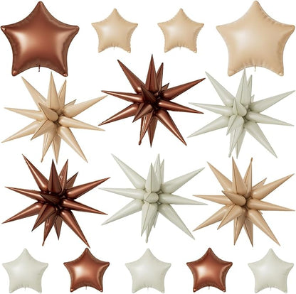 Cream Caramel Brown Star Balloons, 22/18/10 Inch Foil Neutral Balloons by Sowide