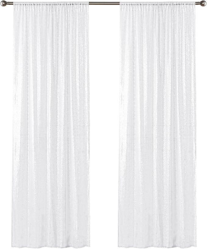 Sugargirl White Sequin Backdrop Curtain 2 Panels 2FTx8FT Glitter White - Image 9