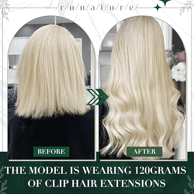 RUNATURE Blonde Clip in Hair Extensions Real Human Hair, Short Human Hair Clip in Extensions, Remy Hair Extensions Clip Ins, Double Weft Thick Full Ends Hair, 10 Inch 50g 3pcs #800 Platinum Blonde