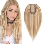 SEGO Real Human Hair Topper for Women, Toppers with 4 Anti-Slip Clips with Thinning hair No Bangs (12 Inch#12P613 Golden Brown Mix Bleach Blonde)