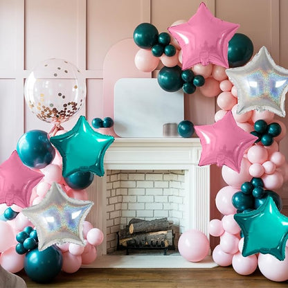Pink and Teal Blue Star Foil Balloons, 18 Inch Metallic Turquoise Stars - Image 6
