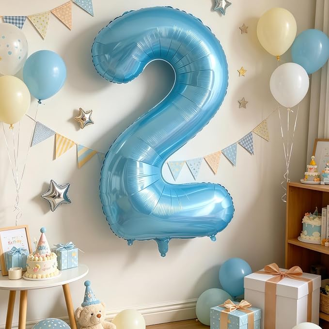 Pastel Blue 2 Balloon Number, Light Blue 2 Balloons - Image 3