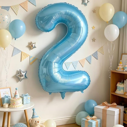 Pastel Blue 2 Balloon Number, Light Blue 2 Balloons - Image 3