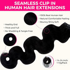 Lashey Seamless Clip in Hair Extensions Human Hair #1 Jet Black Body Wave 7pcs 110g 18 Inch Invisible PU Weft Clip in Hair Extensions Real Human Hair for Women