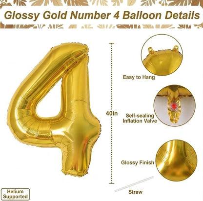 Gold Number 4 Balloon 40 Inch, Foil Decor - Image 4