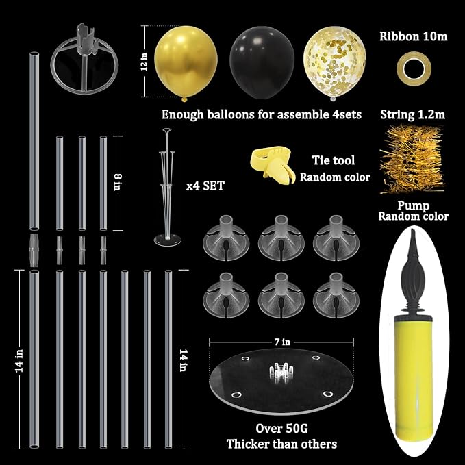 ZJDHPTY 4 Set Black and Gold Balloon Stand Table Centerpieces Party Decor | - Image 3