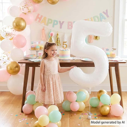 White Number 5 Balloon 40 Inch, Large Foil Mylar Five Balloon - Image 3