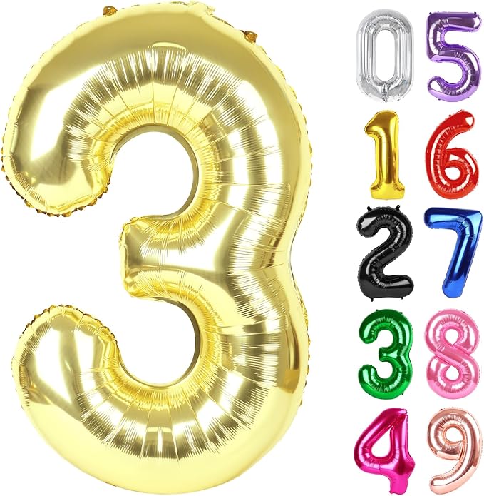 Light Gold Number 3 Balloon 40 Inch, 3rd Birthday Decorations Men Women | Foil by IWERP