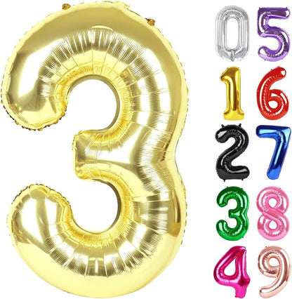 Light Gold Number 3 Balloon 40 Inch, 3rd Birthday Decorations Men Women | Foil by IWERP