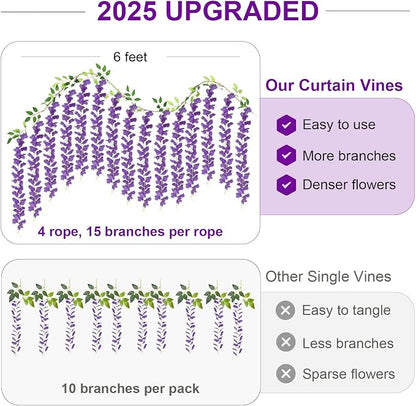 ZINHO 60 Branches Wisteria Hanging Flowers, Artificial Purple Wisteria Flowers - Image 2
