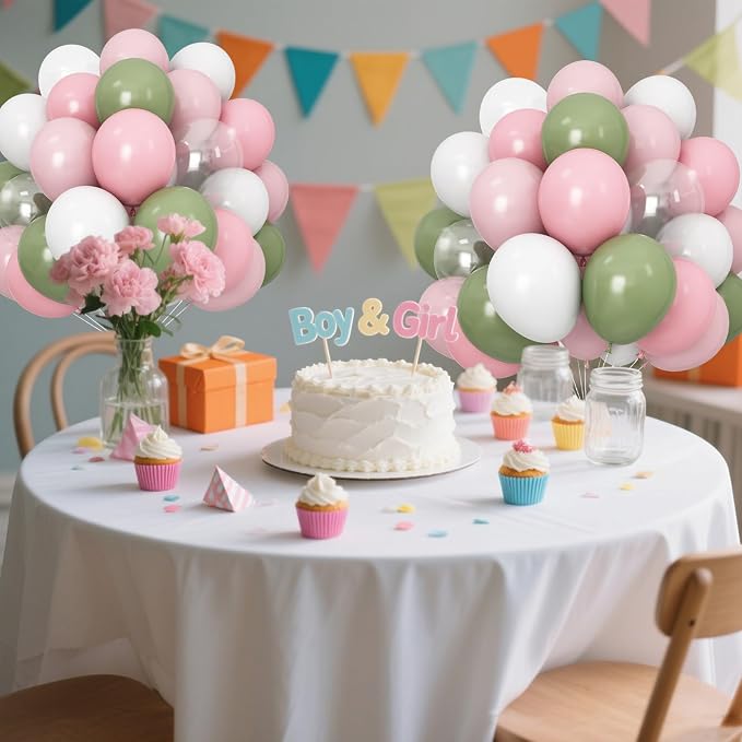 Dusty Pink Green White Balloons - Image 7