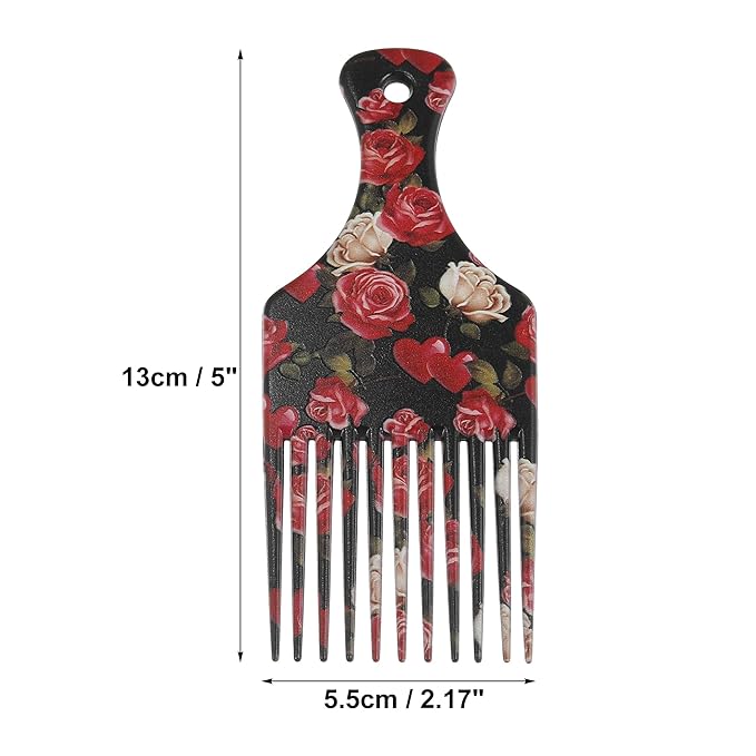 VOCOSTE Wide Tooth Afro Hair Pick Comb, Hair Styling Tool for Men Plastic Flower Pattern, 5 Inch