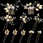 10 Pieces Gold Leaf Bridal Hair Pins, Wedding Headpiece Hair Jewelry with Pearl Rhinestone Wedding Hair Accessories for Bride Bridesmaids Flower Girls(Pearl)