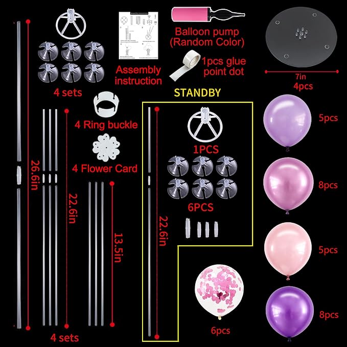 TONIFUL 4 Metallic Purple Pink Balloon Stand Balloon Centerpieces - Image 2