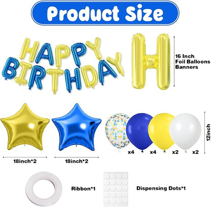 29PC Blue Yellow Happy Birthday Balloon Banner, 16 Inch 3D Aluminum Letter - Image 2