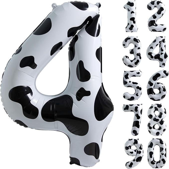 Cow Print Number 4 Balloon, Large 40 Inch Cow Number Birthday Balloons | Helium by Exquisitehighqualitypartydecorationstomeetyoureveryneed%EF%BC%81