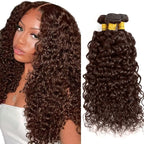 Color 4 Bundles Human Hair Brown Water Wave Bundles 14 16 18 Inch Niegmeag Virgin Remy Chocolate Brown Wet and Wavy Hair Bundle 150g