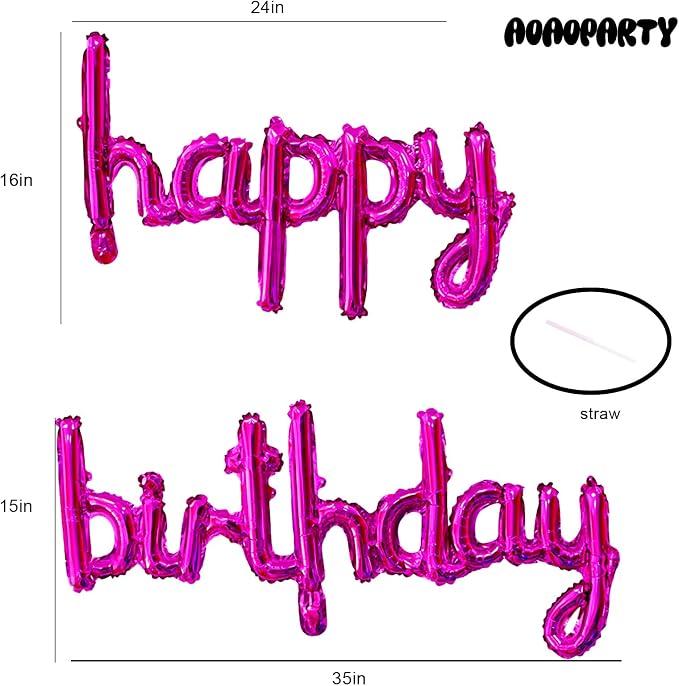 Hot Pink Happy Birthday Balloons Banner 16 Inch Mylar Foil | Happy Birthday - Image 2