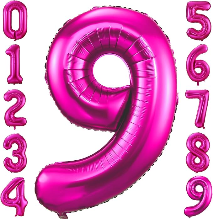 9 Balloon Number Hot Pink 9 Birthday Balloon 40 inch Foil Mylar Large 9 Balloon by BBPOOL