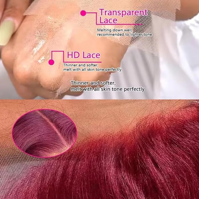 24 Inch 99J Burgundy Deep Wave Lace Front Wigs Human Hair 200% Density 13x6 Lace Front Wigs Human Hair Glueless HD Lace Frontal Wigs for Women