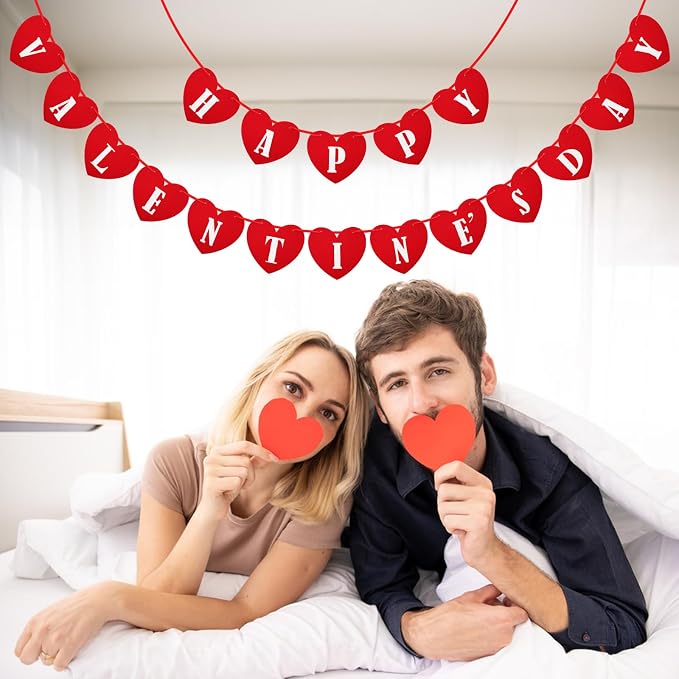 Pre-Strung Happy Valentines Day Felt Banner No DIY Valentines Day Banner | - Image 7
